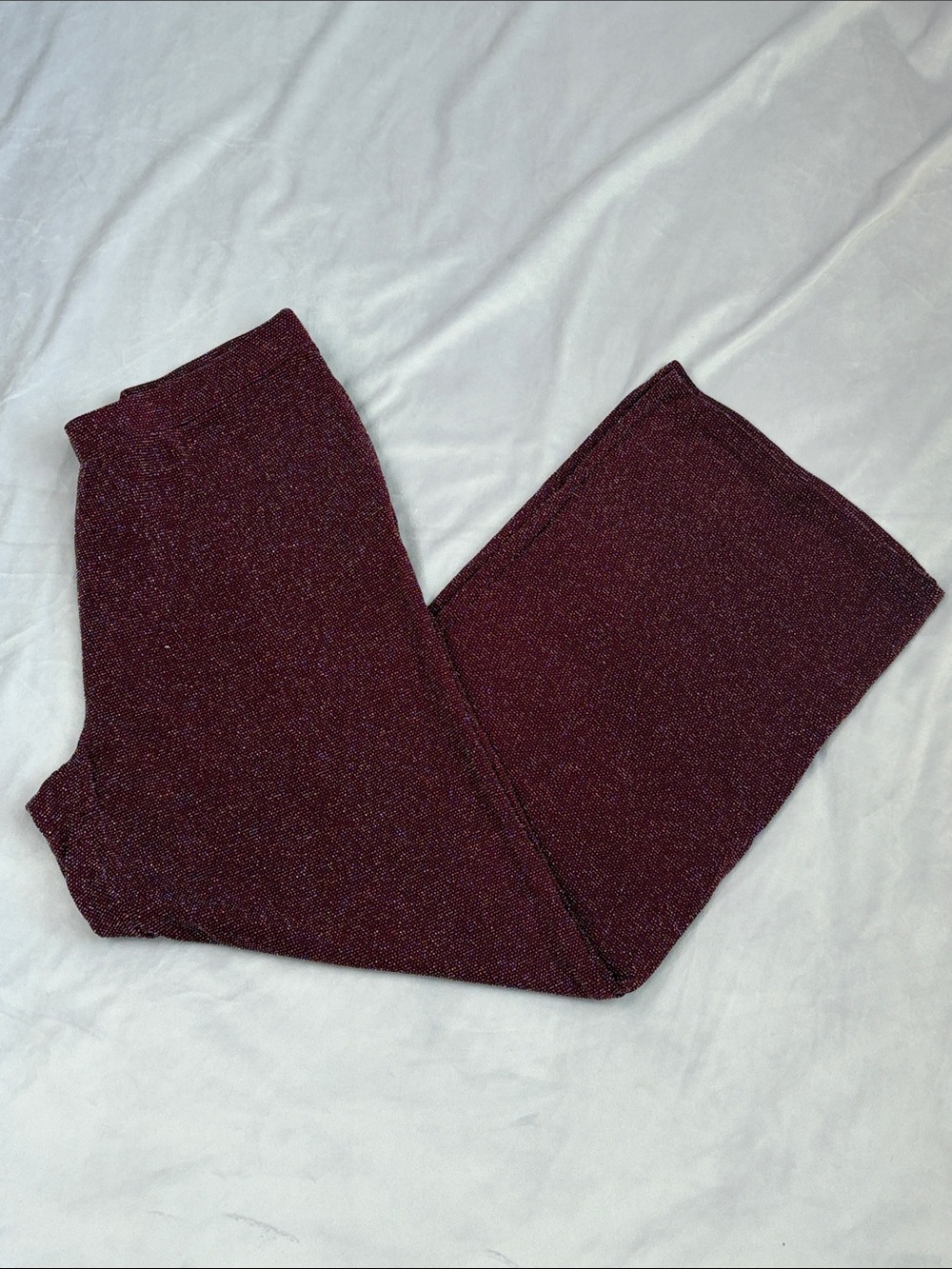 Susan Graver Occasions Regular Metallic Knit Wide Leg Pants ~ Wine/Silver